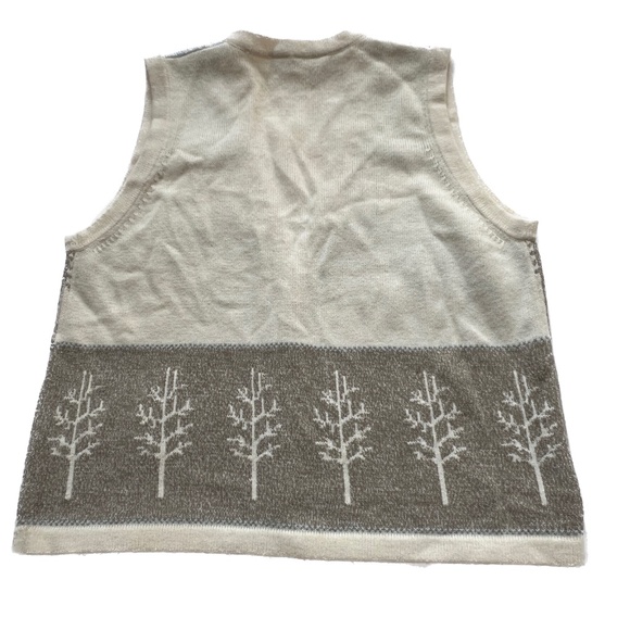 TanJay Vintage Vest Winter Scene Tiny Pearl Beads Trees Mountains Size L Cream - Picture 2 of 6
